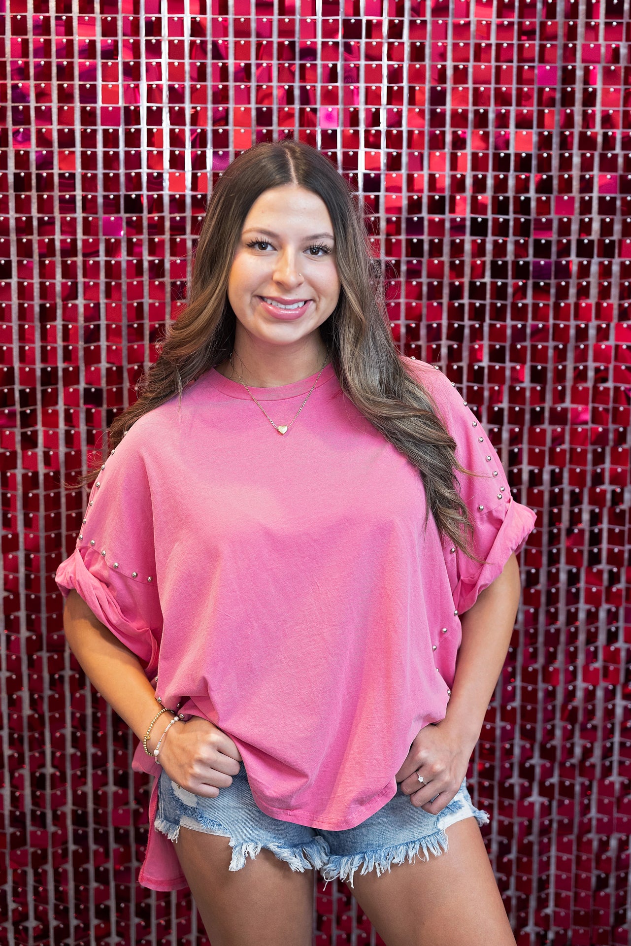 Gilded Intent Studded Boxy Tee - Hot Pink