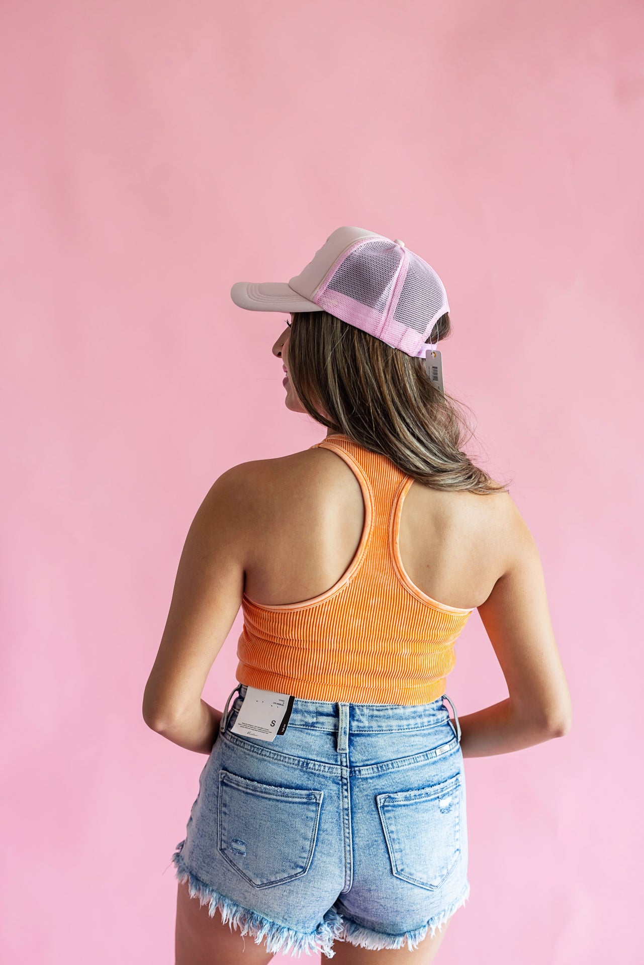 Washed Ribbed Seamless Cropped Tank Top - Orange