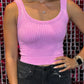 Washed Ribbed Cropped Tank Top - Candy Pink