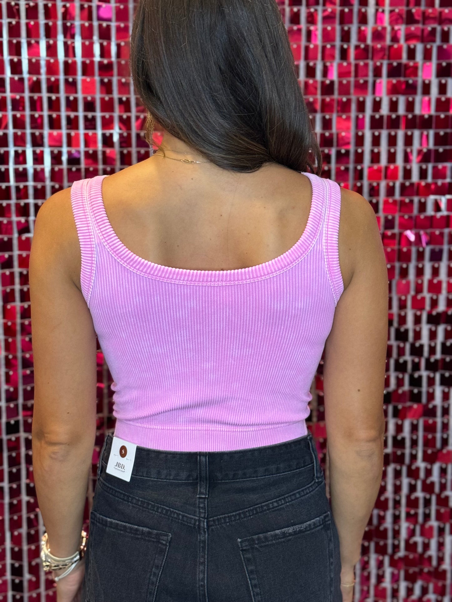 Washed Ribbed Cropped Tank Top - Candy Pink