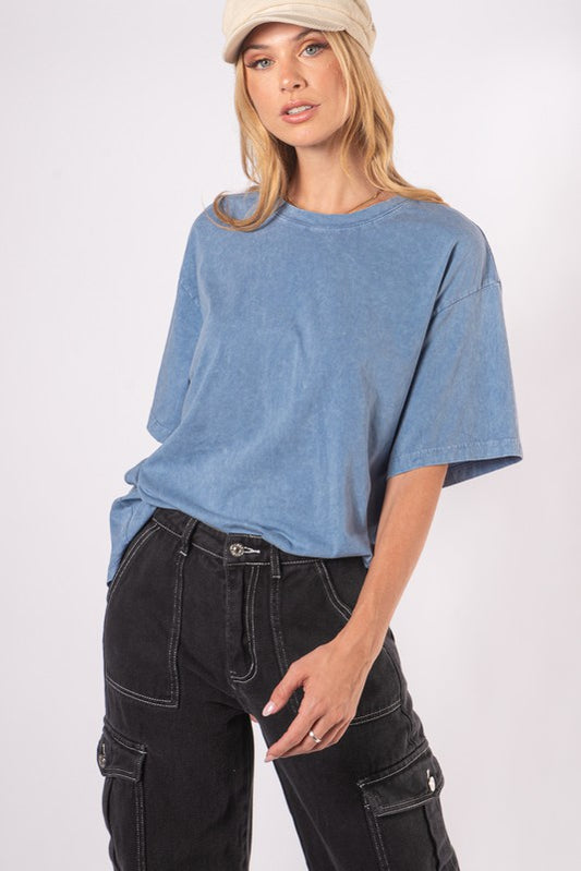 I'll Be Single Soon Mineral Washed Tee - Denim Blue