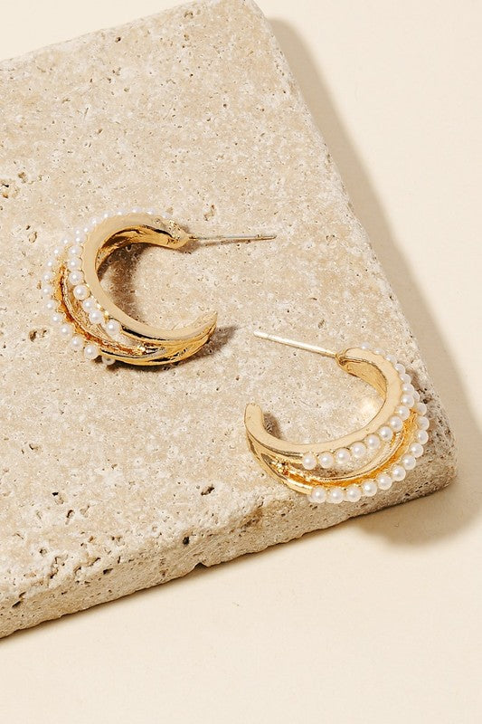 Pearl Pave Row Hoop Earrings