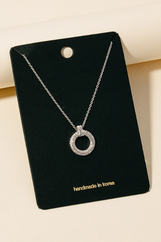 Silver Pave Hoop Pendant Necklace