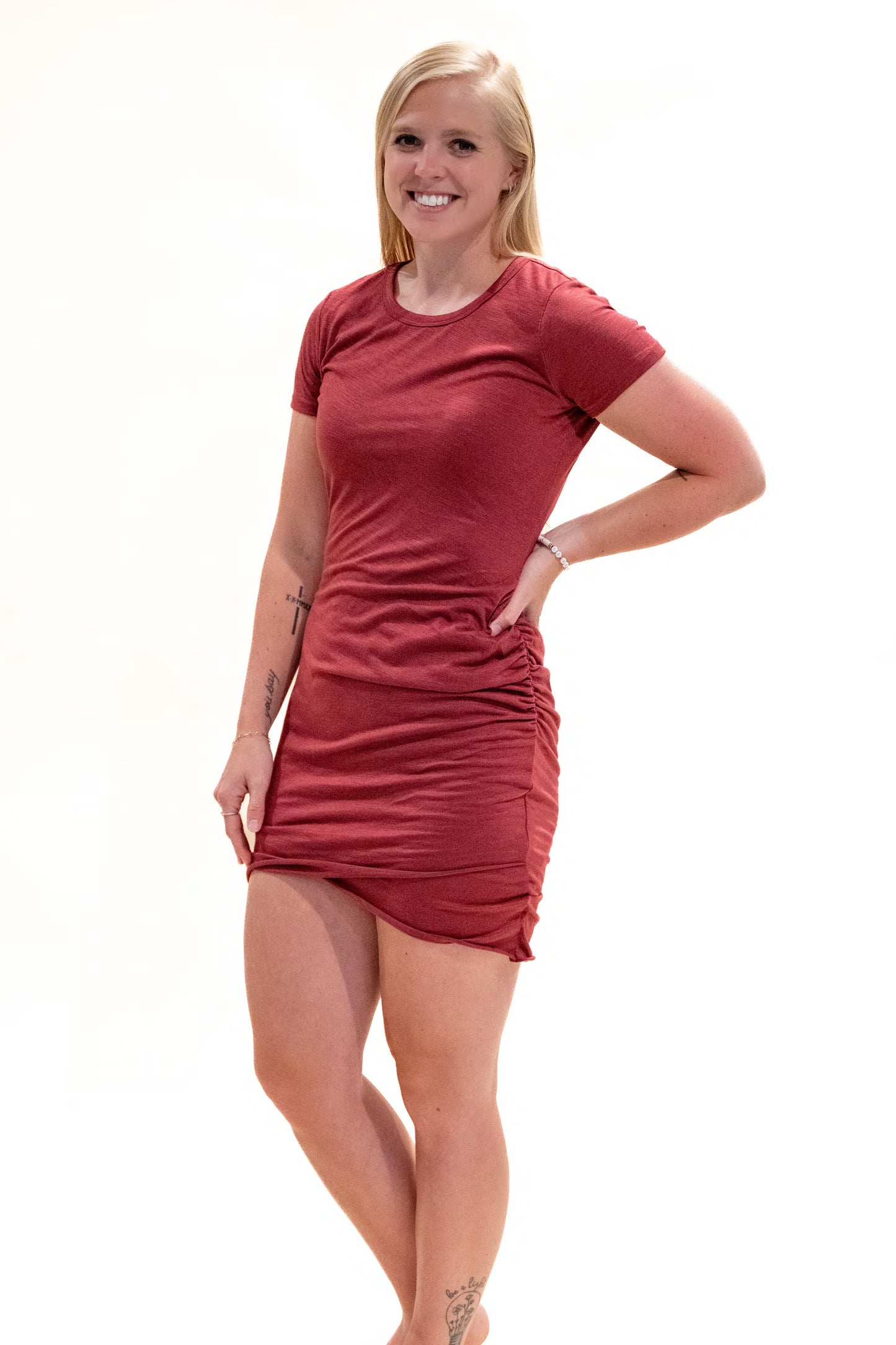 Believe It Or Not Ruched Mini Dress - Berry