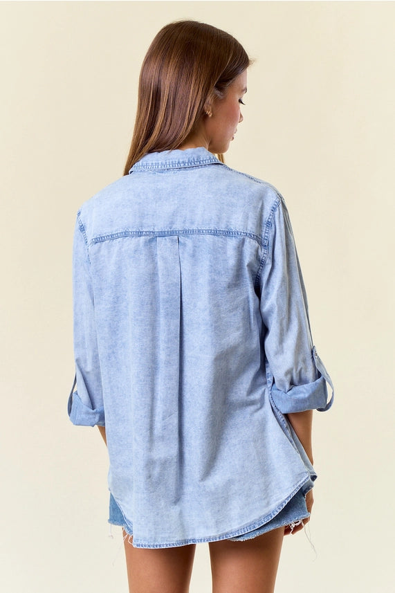 Elle Chambray Button Down Top