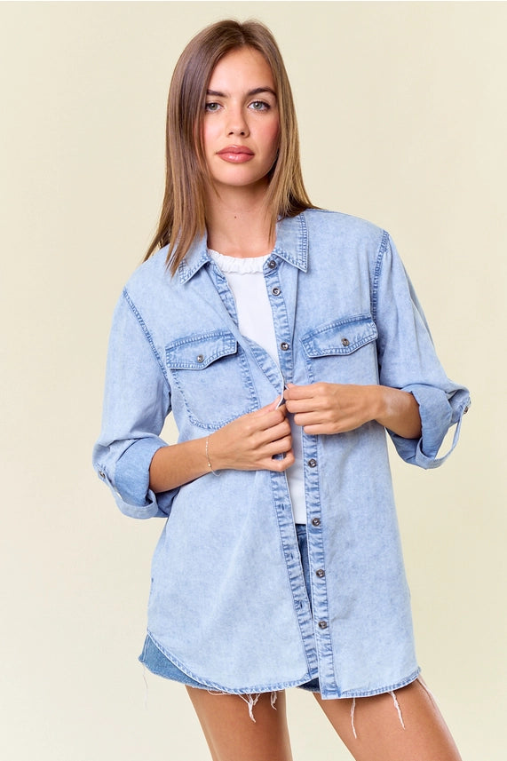 Elle Chambray Button Down Top