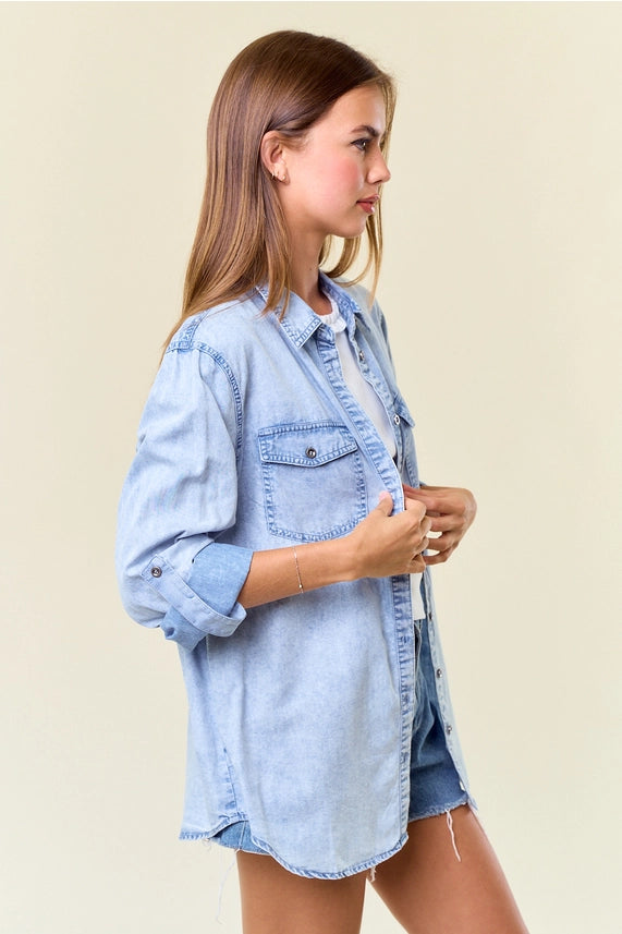 Elle Chambray Button Down Top