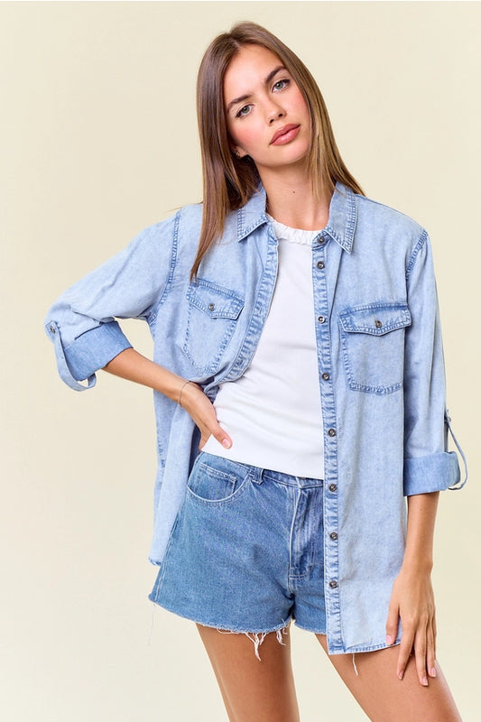 Elle Chambray Button Down Top